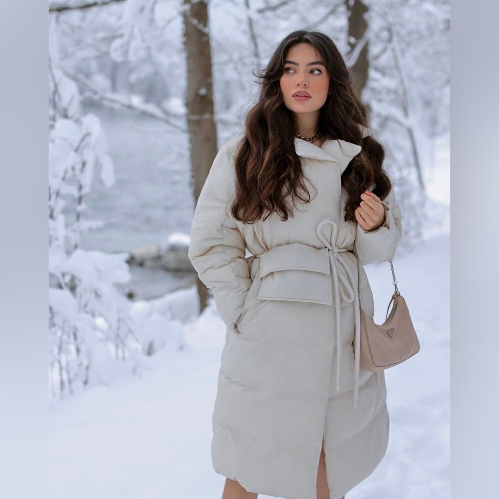 Mango Padded Coat Belted With Pouch Ecru New NWT - image 2